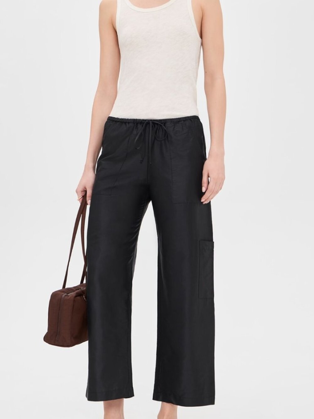 DONNI. - The Silk Taffeta Drawstring Cargo Pants  - Jet - Size L